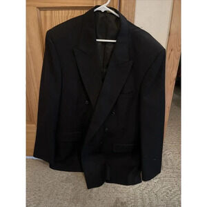 Savane Mens Blazer Jacket Sz 44-L Black Poly Wool 3 Button